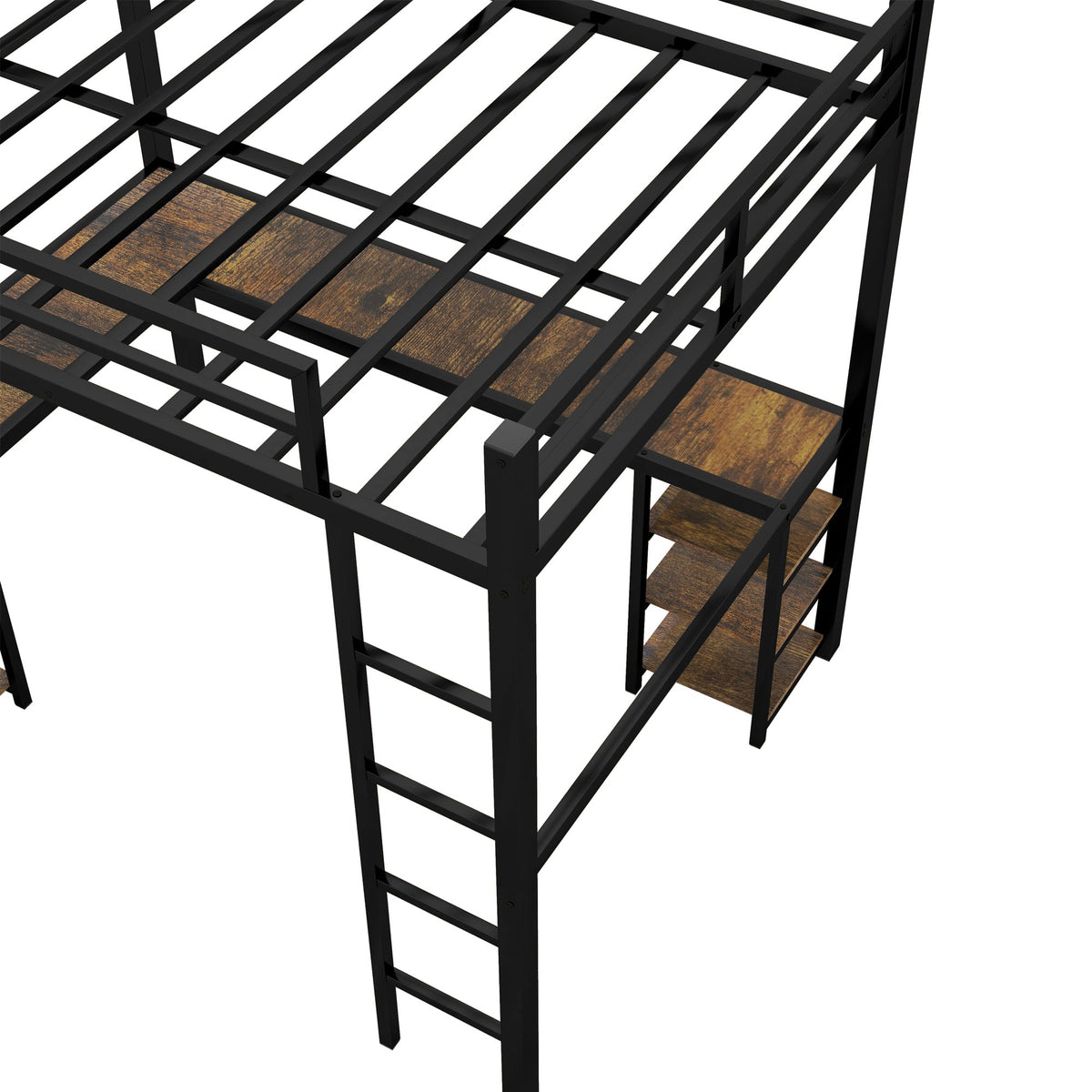 Full metal loft bed with desk and shelf, loft bed with ladder and guardrail