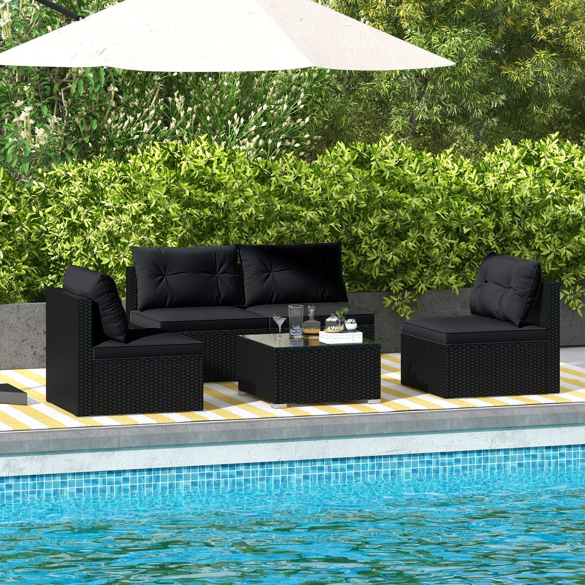 5-Piece Outdoor Patio Furniture Set with Cushions and Coffee Table