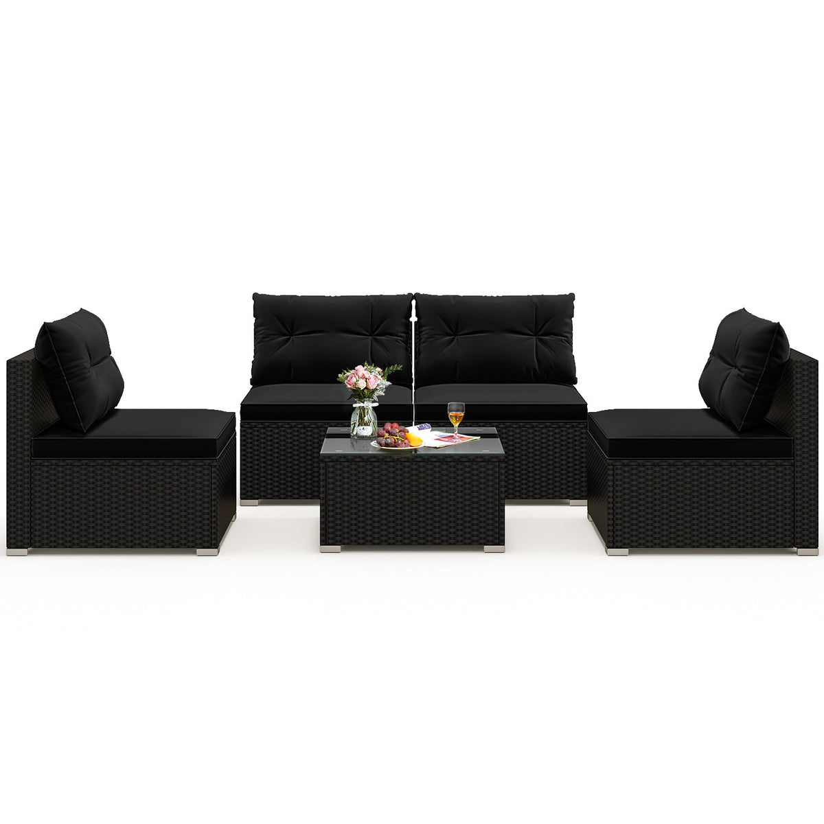 5-Piece Outdoor Patio Furniture Set with Cushions and Coffee Table