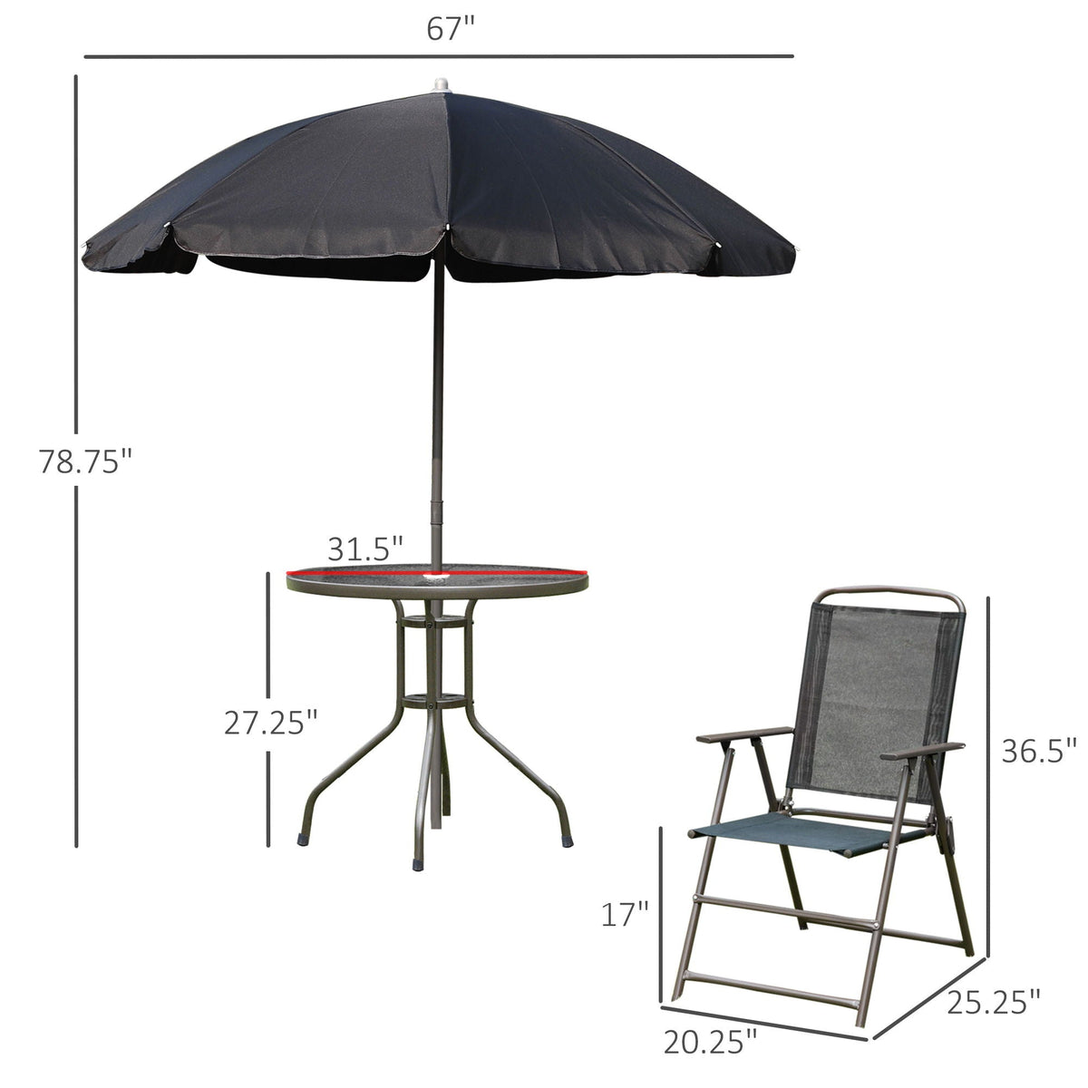Outsunny - Patio Dining Set With Table Umbrella, Folding Chairs And Dining Table