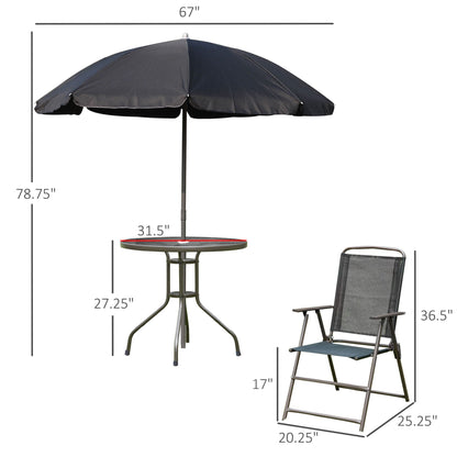 Outsunny - Patio Dining Set With Table Umbrella, Folding Chairs And Dining Table