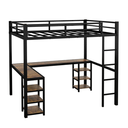 Full metal loft bed with desk and shelf, loft bed with ladder and guardrail