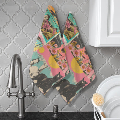 Baha Ranch Retro Pop Western set of 2 Kitchen Dish Towels Made in America