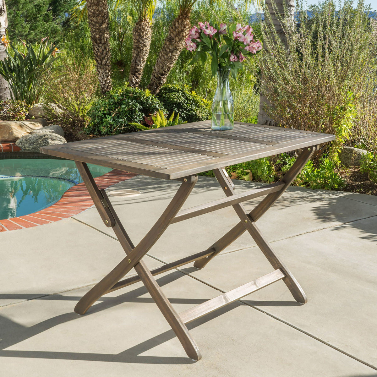 Blissique Outdoor Foldable Wood Dining Table With Slat Design