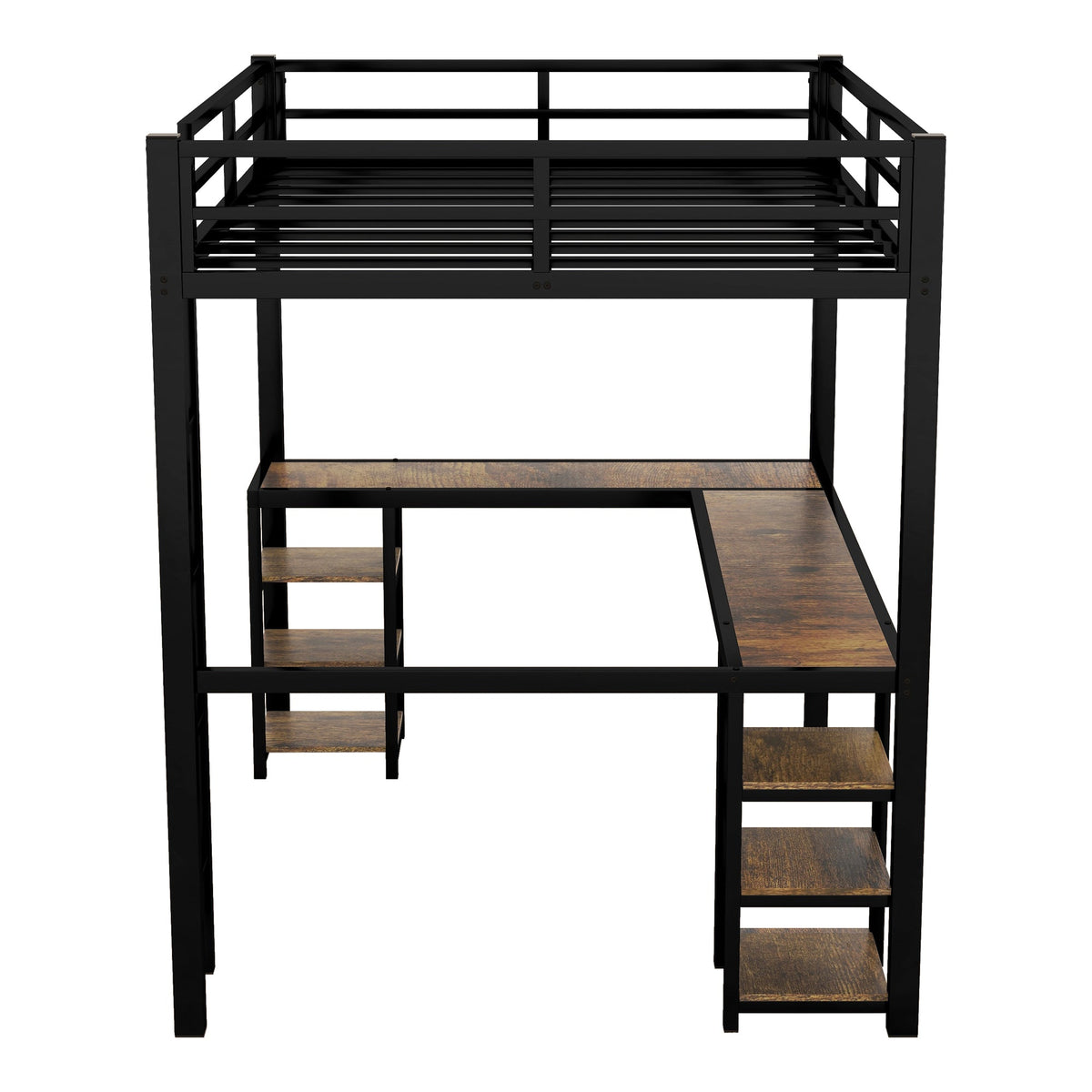 Full metal loft bed with desk and shelf, loft bed with ladder and guardrail