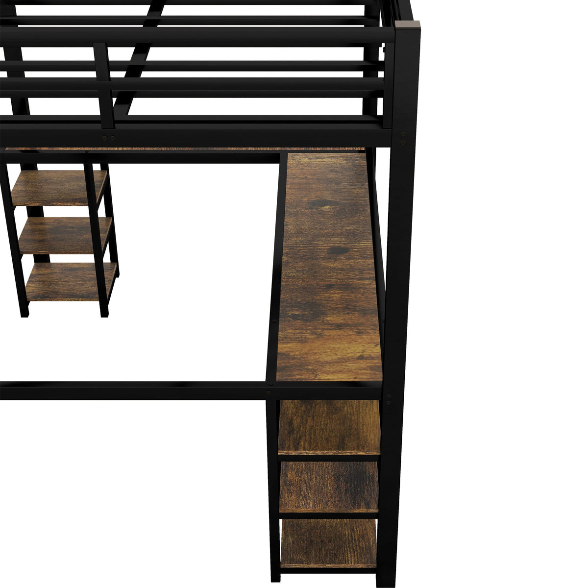 Full metal loft bed with desk and shelf, loft bed with ladder and guardrail