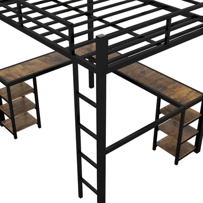 Full metal loft bed with desk and shelf, loft bed with ladder and guardrail