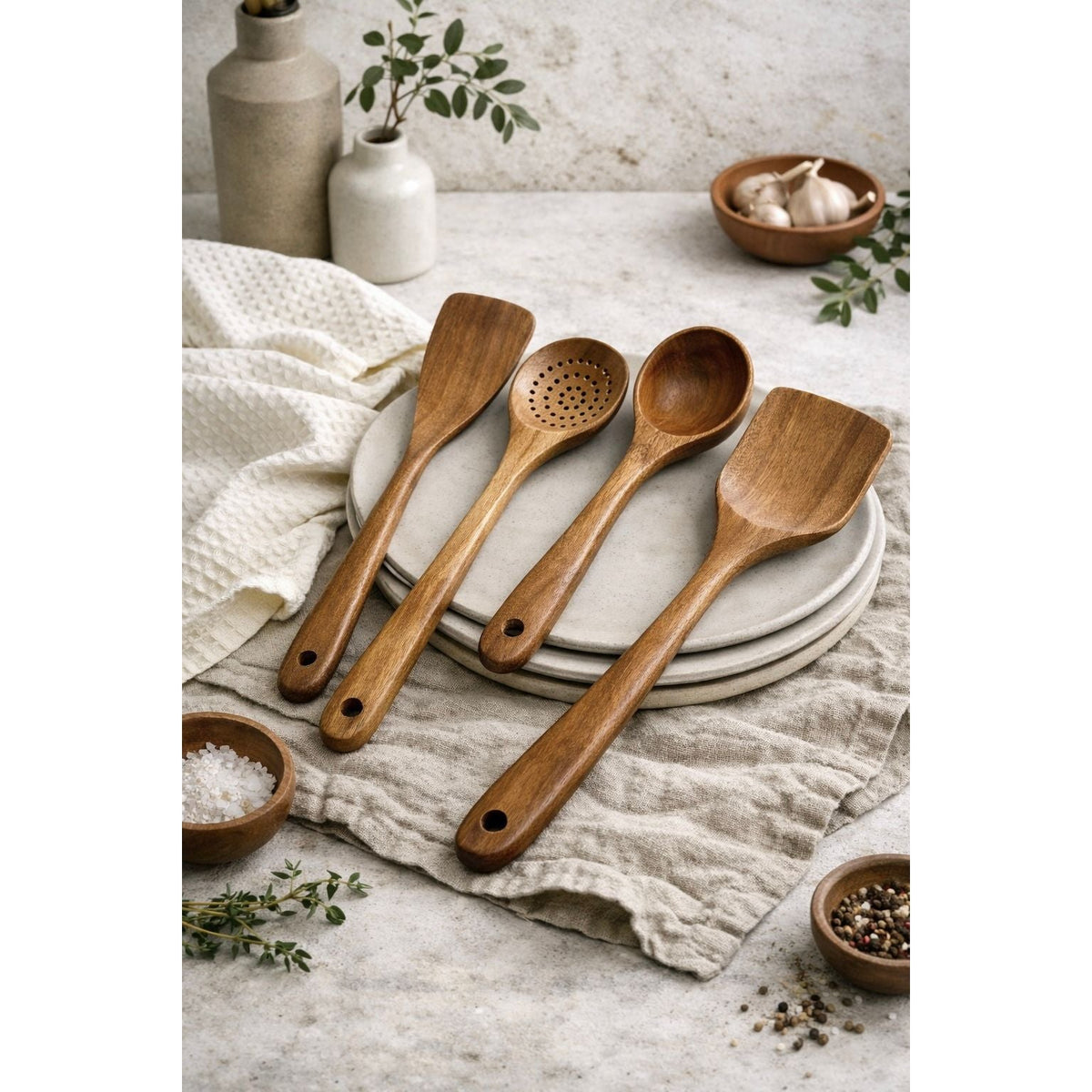 Nosara Teak Wood Kitchen Utensil Set – Natural Wooden Cooking Tools