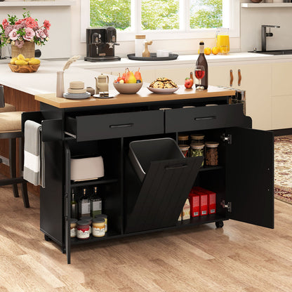 Mobile Kitchen Island Table with Trash Bag Storage for Dining Room