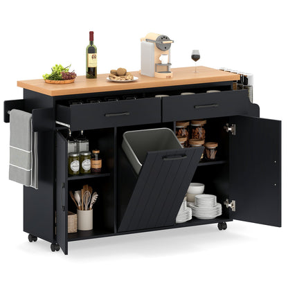 Mobile Kitchen Island Table with Trash Bag Storage for Dining Room