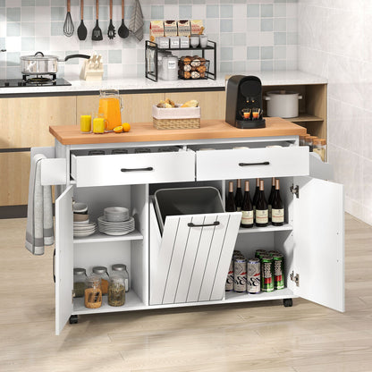 Mobile Kitchen Island Table with Trash Bag Storage for Dining Room
