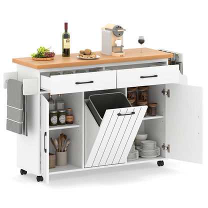 Mobile Kitchen Island Table with Trash Bag Storage for Dining Room