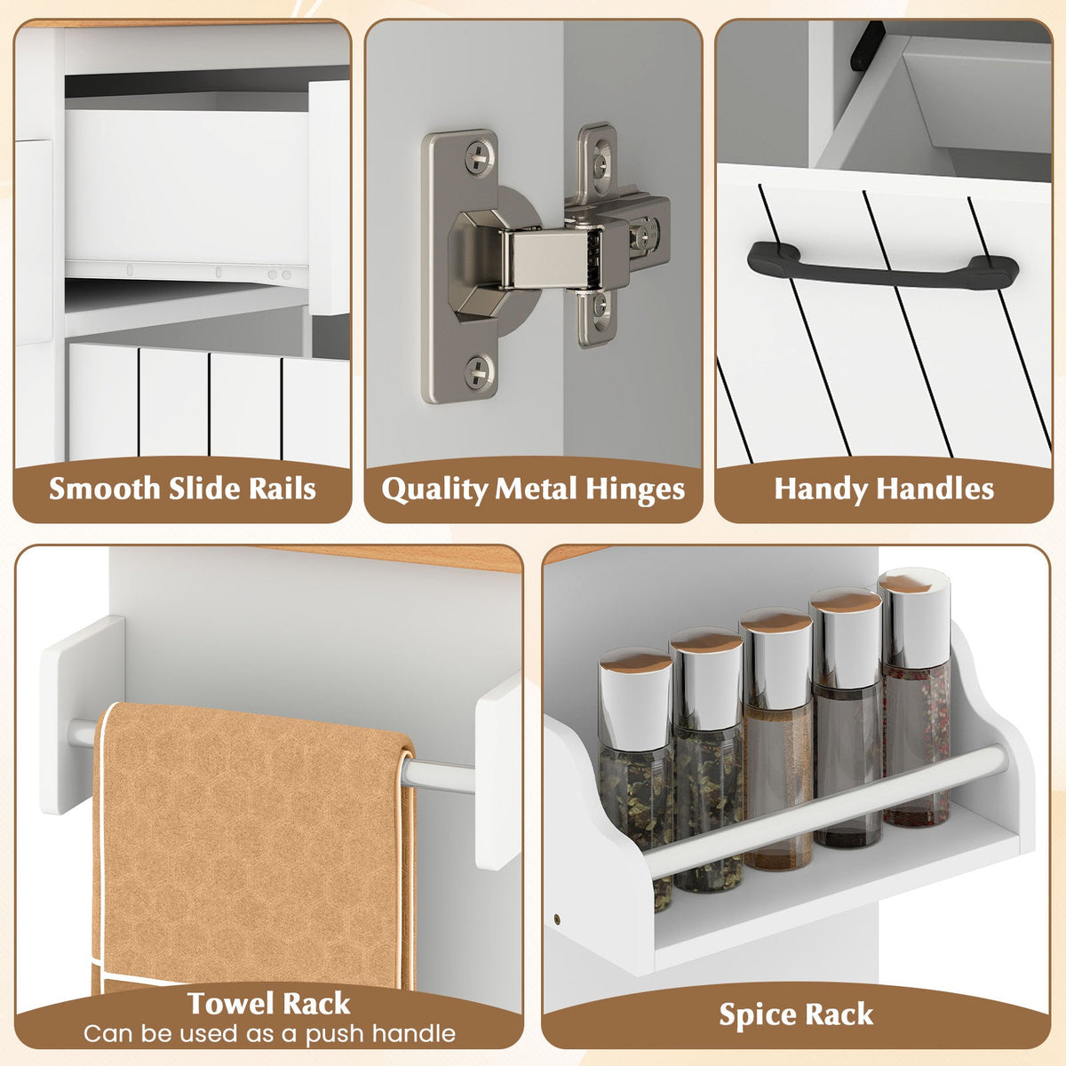 Mobile Kitchen Island Table with Trash Bag Storage for Dining Room
