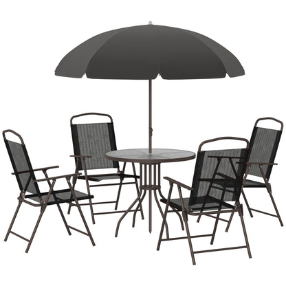 Outsunny - Patio Dining Set With Table Umbrella, Folding Chairs And Dining Table