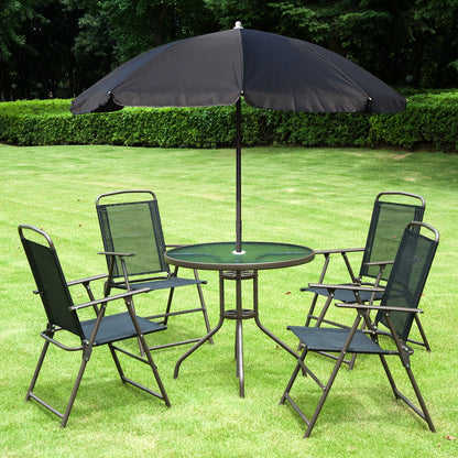 Outsunny - Patio Dining Set With Table Umbrella, Folding Chairs And Dining Table