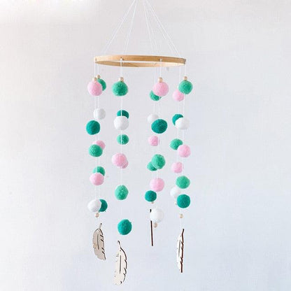 Dream Catcher Nordic Baby Room Wind Chime Bed Bell Decor Wool Ball Kids Bedroom Lovely Wooden Bead Bed Felt Baby Ceiling Mobiles Toys Infant Nursing Accessories Wall Hanging Decoration Ornaments Photography Prop