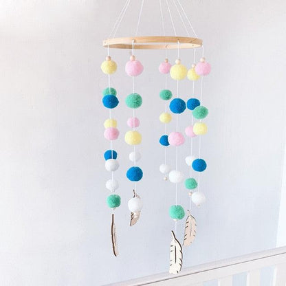 Dream Catcher Nordic Baby Room Wind Chime Bed Bell Decor Wool Ball Kids Bedroom Lovely Wooden Bead Bed Felt Baby Ceiling Mobiles Toys Infant Nursing Accessories Wall Hanging Decoration Ornaments Photography Prop