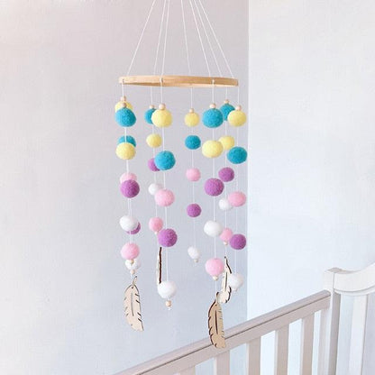 Dream Catcher Nordic Baby Room Wind Chime Bed Bell Decor Wool Ball Kids Bedroom Lovely Wooden Bead Bed Felt Baby Ceiling Mobiles Toys Infant Nursing Accessories Wall Hanging Decoration Ornaments Photography Prop