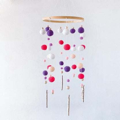 Dream Catcher Nordic Baby Room Wind Chime Bed Bell Decor Wool Ball Kids Bedroom Lovely Wooden Bead Bed Felt Baby Ceiling Mobiles Toys Infant Nursing Accessories Wall Hanging Decoration Ornaments Photography Prop